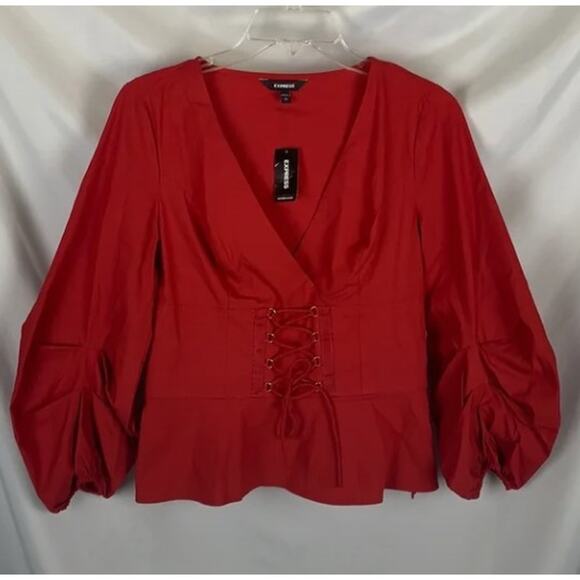 Express Red Volume Sleeve Corset Front Blouse Top sz XS - Picture 5 of 8